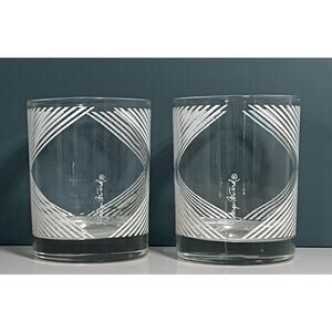 Vintage MCM Georges Briard Rocks Lowball Glass Geometric Pattern Set 2